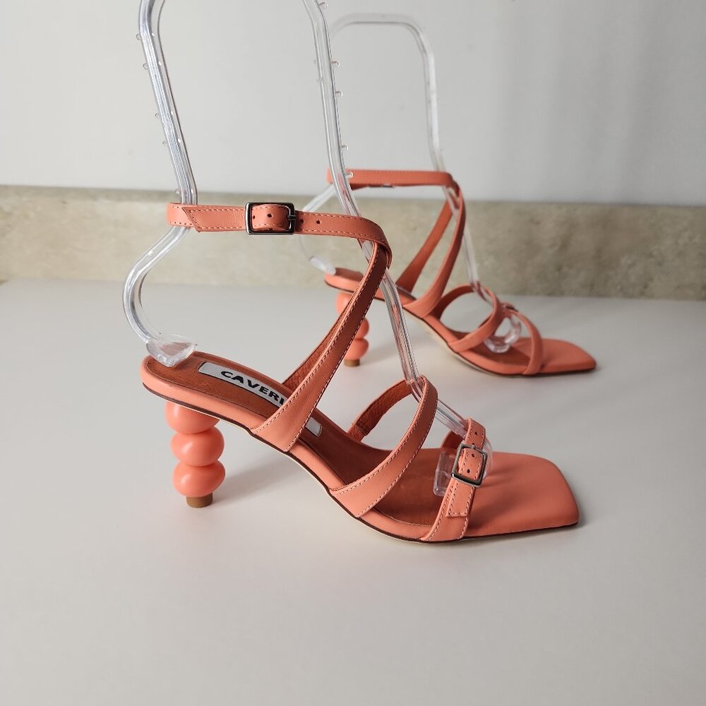 Anthropologie x CAVERLEY Mazie strappy leather Heels Coral Orange EU 36 US 6